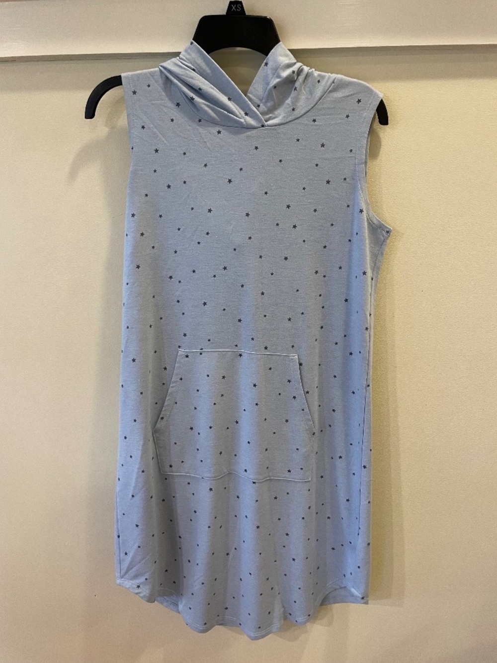 Bobeau Star Print Sleeveless Hoodie Dress Light Blue Kangaroo Pocket Size S